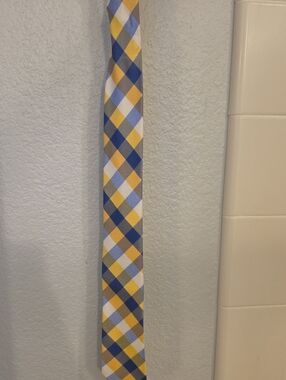 Merona Yellow, Navy & Light Blue Plaid Slim Tie